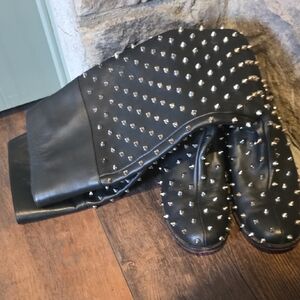 Christian Louboutin Black Leather Athletic Shoes with Silver Studs